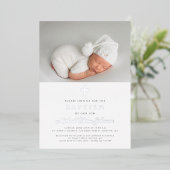 ダスティモダンブルーシルバークロスボーイフォトバプテスマ 箔招待状 (立ち正面)