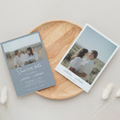 ダスティモダンブルースクリプト写真の保存日付 招待状