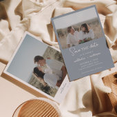 ダスティモダンブルースクリプト写真の保存日付 招待状