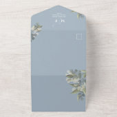 ダスティモダンブルーフローラミニマルQRコードRSVP オールインワン招待状 (外側)