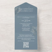 ダスティモダンブルーフローラミニマルQRコードRSVP オールインワン招待状 (内側)