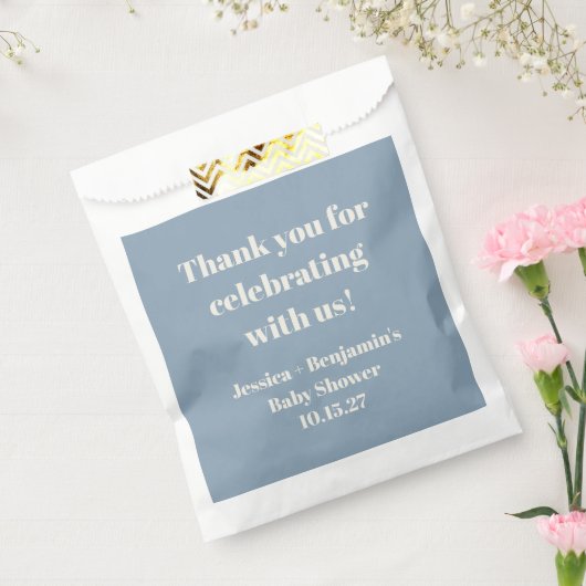 ダスティモダンブルーベビーシャワーカスタムありがとう フェイバーバッグ (封をした状態)