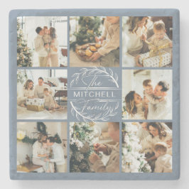 ダスティモダンブルーモノグラムイニシャルファミリーフォト ストーンコースター