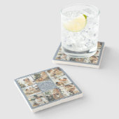 ダスティモダンブルーモノグラムイニシャルファミリーフォト ストーンコースター (横)