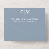 ダスティモダンブルーモノグラムQRコードRSVP結婚's オールインワン招待状 (裏面)