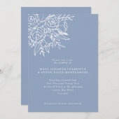 ダスティモダンブルーラインアートフローラ結婚ズ 招待状 (正面/裏面)