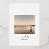 ダスティモダンブルー写真日付金ゴールドの保存 箔招待状 (裏面)