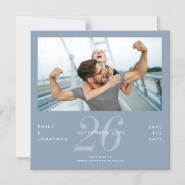 ダスティモダンブルー写真番号日付の保存 マグネット招待状