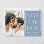 ダスティモダンブルー日付写真QRコードを保存 招待状 (正面)