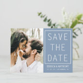 ダスティモダンブルー日付写真QRコードを保存 招待状 (スタンド正面)