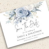 ダスティモダンブルー花模様QRコード結婚s セーブザデート