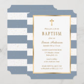 ダスティモダンブルー金ゴールドクロススターズボーイバプテスマ 招待状 (正面/裏面)