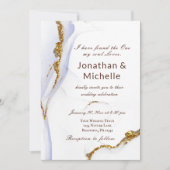 ダスティモダンブルー金ゴールド抽象芸術クリスチャン結婚ズ 招待状 (正面)