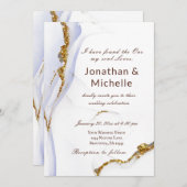 ダスティモダンブルー金ゴールド抽象芸術クリスチャン結婚ズ 招待状 (正面/裏面)