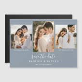 ダスティモダンブルー3写真結婚式の日付を保存 マグネット招待状 (正面/裏面)
