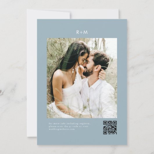 ダスティモダンブルーQrコードフォト結婚ズ 招待状 (裏面)