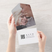 ダスティモダンブルーQRコードモノグラム結婚ズ オールインワン招待状 (貼ってはがせる)