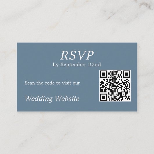 ダスティモダンブルーRSVP QRコードのWeb結婚サイト エンクロージャーカード (正面)