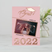 ダスティモダンーピンク大学院2写真卒業 箔招待状 (立ち正面)