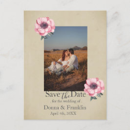ダスティモダン・ピンク・ローズSave the Date Photo ポストカード