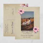 ダスティモダン・ピンク・ローズSave the Date Photo ポストカード (正面/裏面)
