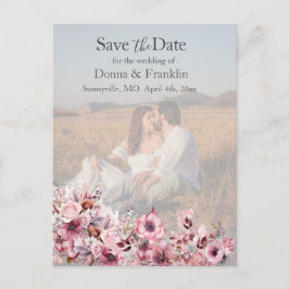 ダスティモダン・ピンク・ローズSave the Date Photo ポストカード
