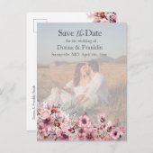 ダスティモダン・ピンク・ローズSave the Date Photo ポストカード (正面/裏面)