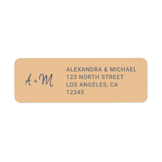 ダスティモノグラムのバラネイビースクリプトウェディングrsvp ラベル (正面)