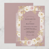 ダスティモーブホワイト芍薬の結婚式 招待状 (正面/裏面)