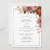 ダスティユニークバラ、赤面、ブルゴーニュフローラ結婚ズ 招待状 (正面)