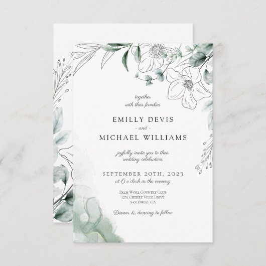 ダスティユーカリプトゥスグリーンリー結婚式招待状 サンキューカード (正面/裏面)