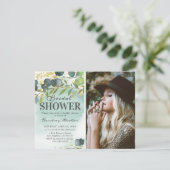 ダスティユーカリ金ゴールド写真ブライダルシャワー 招待状 (スタンド正面)