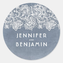 ダスティライトブルーとホワイトレースヴィンテージウェディング