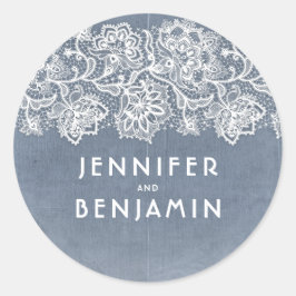 ダスティライトブルーとホワイトレースヴィンテージウェディング ラウンドシール