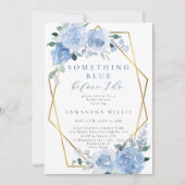 ダスティライトブルーフローラ金ゴールドブライダルシャワー 招待状 (正面)