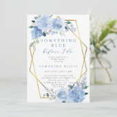 ダスティライトブルーフローラ金ゴールドブライダルシャワー 招待状 (スタンド正面)