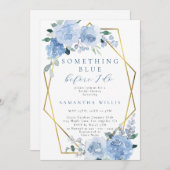 ダスティライトブルーフローラ金ゴールドブライダルシャワー 招待状 (正面/裏面)