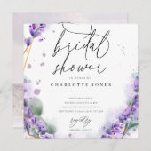 ダスティラベンダーウォーターカラーフォトブライダルシャワー 招待状 (正面/裏面)
