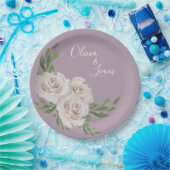 ダスティラベンダーエレガントフローラ結婚スクリプト ペーパープレート (パーティー)