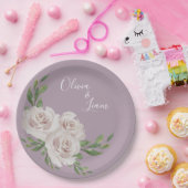 ダスティラベンダーエレガントフローラ結婚スクリプト ペーパープレート (パーティー)