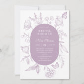 ダスティラベンダーラインアートフローラブライダルシャワー 招待状 (正面)