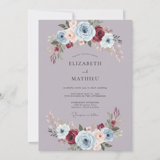 ダスティラベンダー装飾の秋の結婚式 招待状 (正面)