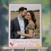 ダスティローズとパステルピンクの二つのハート カトリック結婚式 アクリルサイン (ニュートラル)