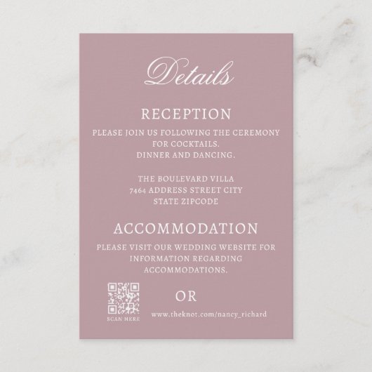 ダスティローズのウェディング詳細カード アドバイスカード (正面)