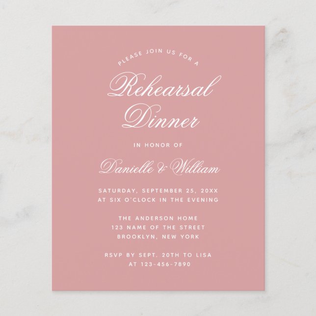 ダスティローズの予算リハーサルディナー招待状 (正面)