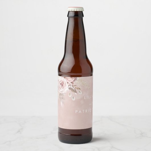 ダスティローズの花 水彩 ブラッシュ 結婚式 婚約 ビールラベル (正面)