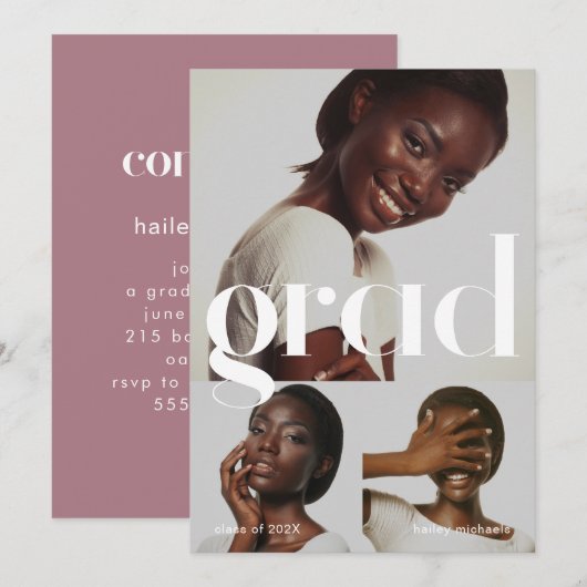 ダスティローズの3枚の写真の卒業パーティー 招待状 (正面/裏面)