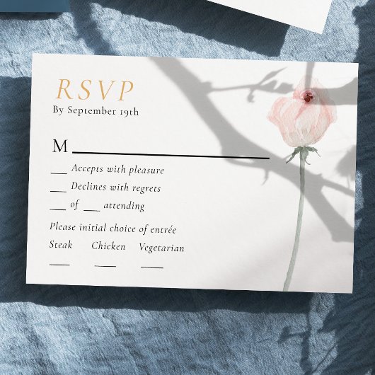 ダスティローズゴールドセージグリーン結婚式メニューRSVP 出欠カード