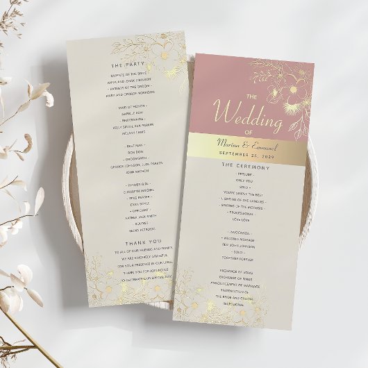ダスティローズゴールドフラワーの結婚式 プログラム