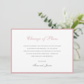 ダスティローズピンクの結婚式延期カード(写真なし) Change of Plans セーブザデート (スタンド正面)